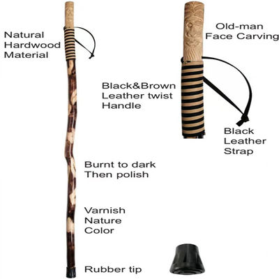 عصای پیاده روی چوب هلو در فضای باز، عصای پیاده روی چوبی دسته مستقیم برای افراد مسن