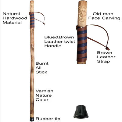 عصای پیاده روی چوب هلو در فضای باز، عصای پیاده روی چوبی دسته مستقیم برای افراد مسن